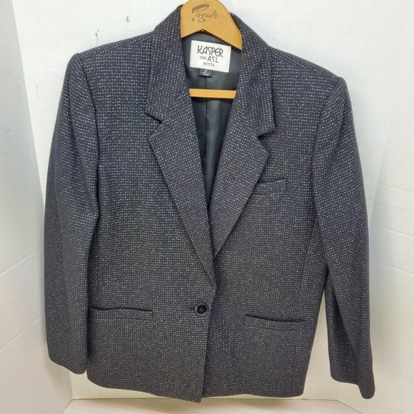 Kasper for A.S.L. Jackets & Blazers - Kasper for ASL Petite Womens 12P Wool Blend Blazer Charcoal Grey Whimsigoth 90s